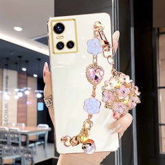 Glitter Camellia Gem Bracelet Flower Pendant Phone Cases for IPhone
