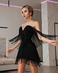 Sexy V Neck Off Shoulder Mini Dress