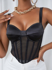 Mesh Corset Crop Off Shoulder Tank Top See Through