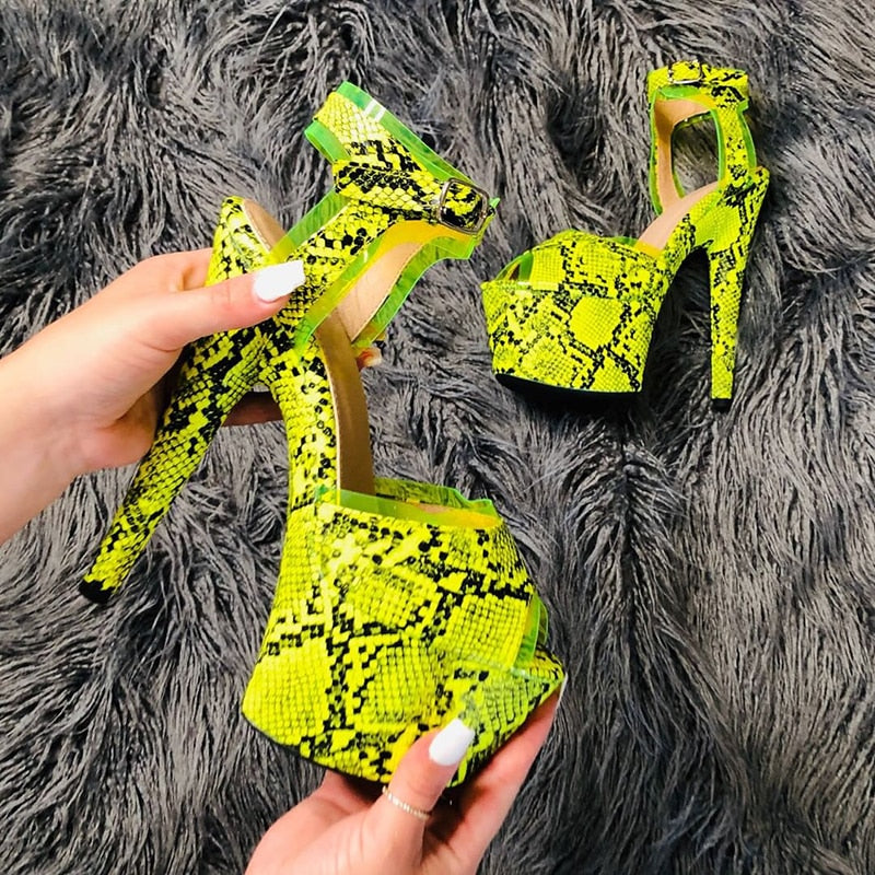 Snake print Open toe super high with sandals nightclub pole dance shallow mouth Platform Secondary image