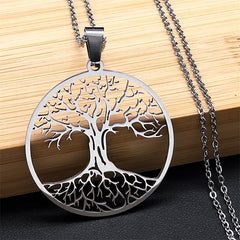Fashion Tree of Life Silver Color Chain Necklaces for Women Stainless Steel Chain Necklace Jewelry cadenas mujer N42S01