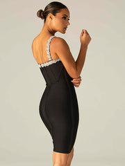 Sexy One Shoulder Diamond Hollow Bodycon Bandage Dress Elegant Crystal Strap Celebrity Club Party Black Dress vestido