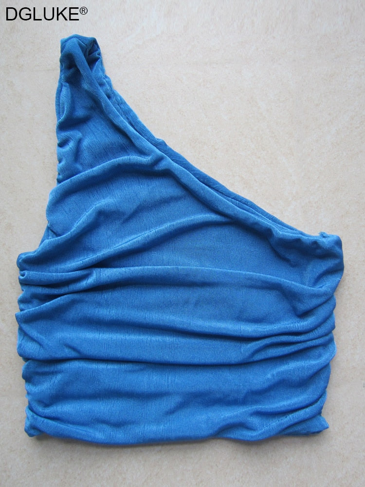 Oriana Ruched One-Shoulder Crop Top One-piece