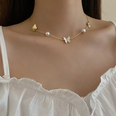 Fashion Butterfly Necklace for Women Pop Butterfly Pearl Pendant