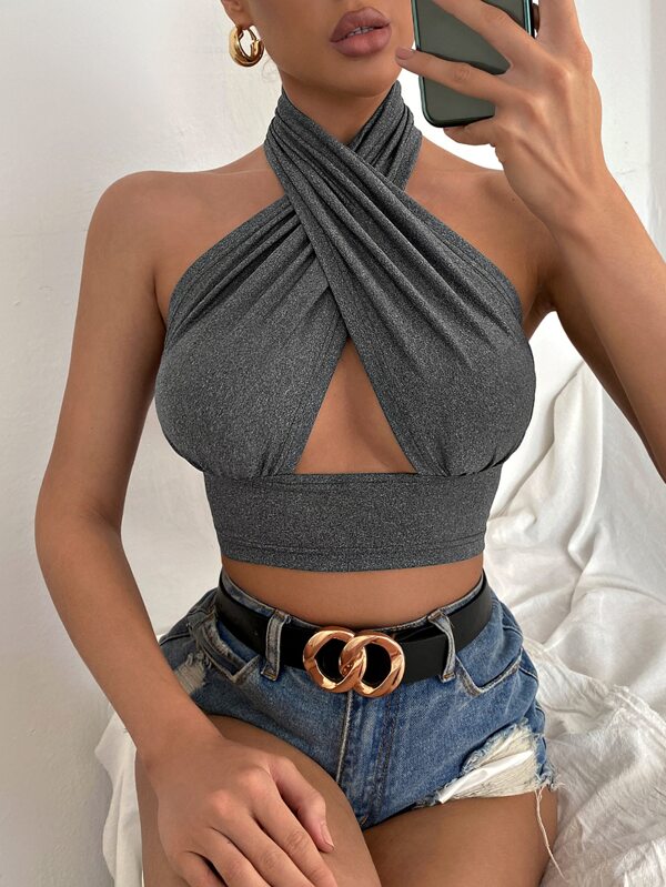 Zinnia Cross-Halter Cutout Crop Top One-piece