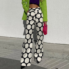 Yeezzi Fashion Female White Black Bottom Casual Original Contrast Color Polka-Dot Printed Wide Leg Pants for Women 2022 New