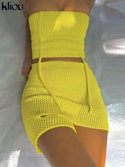 Kliou Ribbed Knitted Two Piece Set