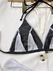 Para Praia Halter Bikini Silver Patchwork Female Thong Swimsuit 2023 Shiny Women Swimwear Sexy Bikini Set Bathing Suit