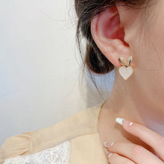 Metal Heart-Shaped Pearl Earrings  Back Hanging Earrings