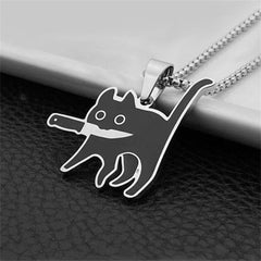 2023 Hip Hop Titanium Steel Killer Cat Necklace For Women Men Cute Punk Retro Doodle Black Cat Pendant Chain New Jewelry Gift