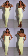 Mesh Sexy Robe Strapless Backless Sleeveless Split Dress