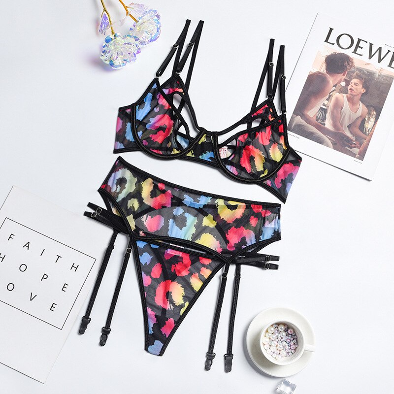 MIRABELLE Leopard Erotic Lingerie Sexy Cut Out Bra Brief Sets Luxury Women&#39;s Underwear Intimate Garters Hot Exotic Costumes