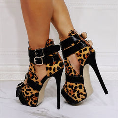 Platform Pumps Sandals Buckle Stiletto High Heels Leopard Shoes