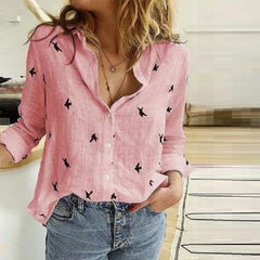 Button Lapel Cardigan Top Loose Long Sleeve Oversized Blouse