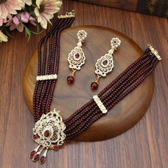Neovisson High Quality Natural Stone Beaded Necklace Drop Earring Morocco Bride Wedding Jewelry Set Women Favorite Gift