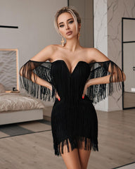 Sexy V Neck Off Shoulder Mini Dress