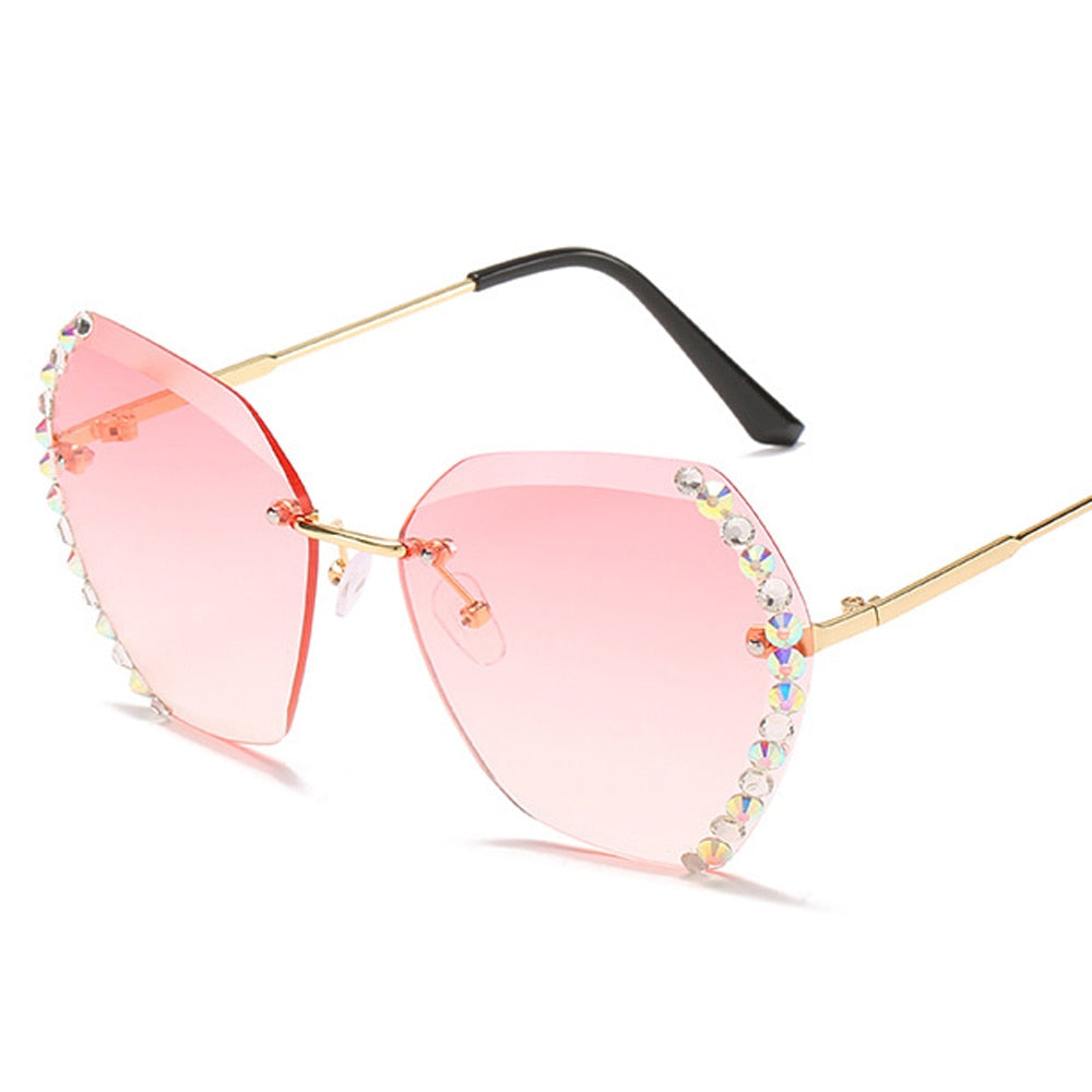 Vintage Oversized Rimless Sunglasses - Sexy Diamond Square Sun Glasses