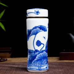 Jingdezhen ceramic teacup thermos mug with lid blue and white porcelain water cup liner office cup portable teacup Gift cup