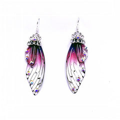 Handmade Butterfly Wing Drop Earrings with Foil Rhinestones