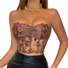 Women's Tube Top Camisole Adult Solid Color Lace Hollow-Out Sleeveless Backless Spaghetti Strap Crop Tops Summer Camis