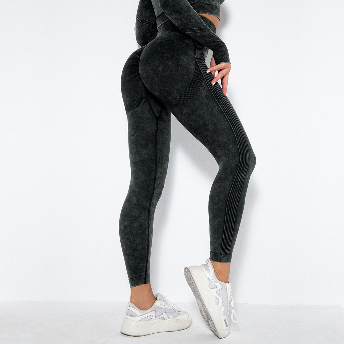Women Seamless High Waist Yoga Set Long Sleeve Crop Top High Waist Leggings