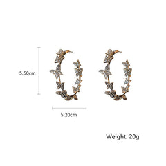 Butterfly Hoop Earrings Geometric Rhinestones Earrings