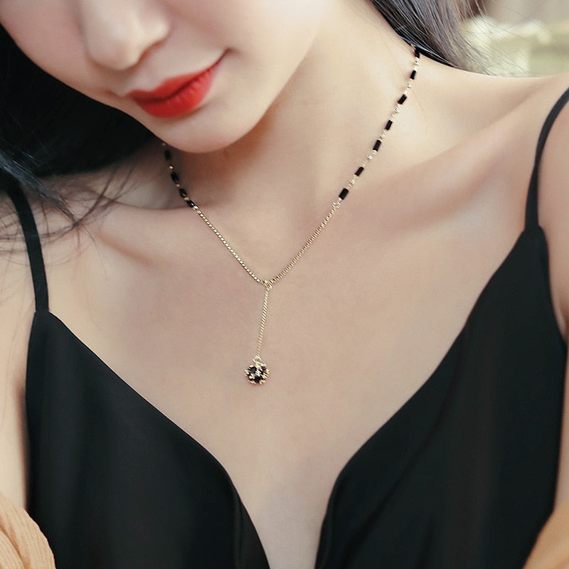 Mysterious Sexy Black Crystal Zircon Ball Necklace