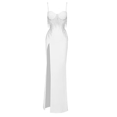 Free Shipping Women Luxury Dress Sexy Sleeveless Diamonds Crystal Tassel Black Maxi Long Bodycon Elegant Evening Party Dresses