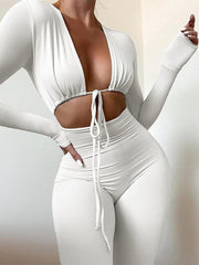 Kliou Solid Jumpsuit Drawstring Cleavage Waist Out One Piece Overall Sexy  Body-Shaping Hipster Midnight Club Female Clothing