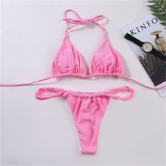 Solid Color Sexy High Leg Thong Swimwear Bikini