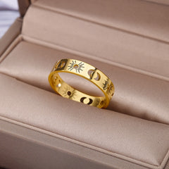Stainelss Steel Sun Moon Rings For Women Aesthetic Gold Plated Wedding Couple Rings Christmas Jewelry Gift Anillos Wholesale