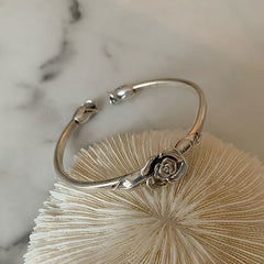 Handmade Vintage Silver Bracelet with Rose Design