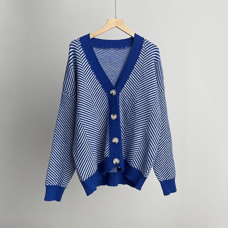 Violette Oversized Striped V-Neck Knit Cardigan One-piece