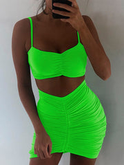 Articat Two Piece Sexy Pleated Party Dress Women Spaghetti Strap Backless Slinny Pencil Christmas Dress Casual Dress Vestidos