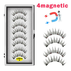 8PCS 4 Magnets Natural Mink Eyelashes false eyelashes magnetic eyelashes  Handmade Artificial With Tweezer Makeup Set