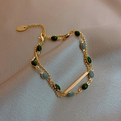 Gold Color Beaded Chain Double Layered