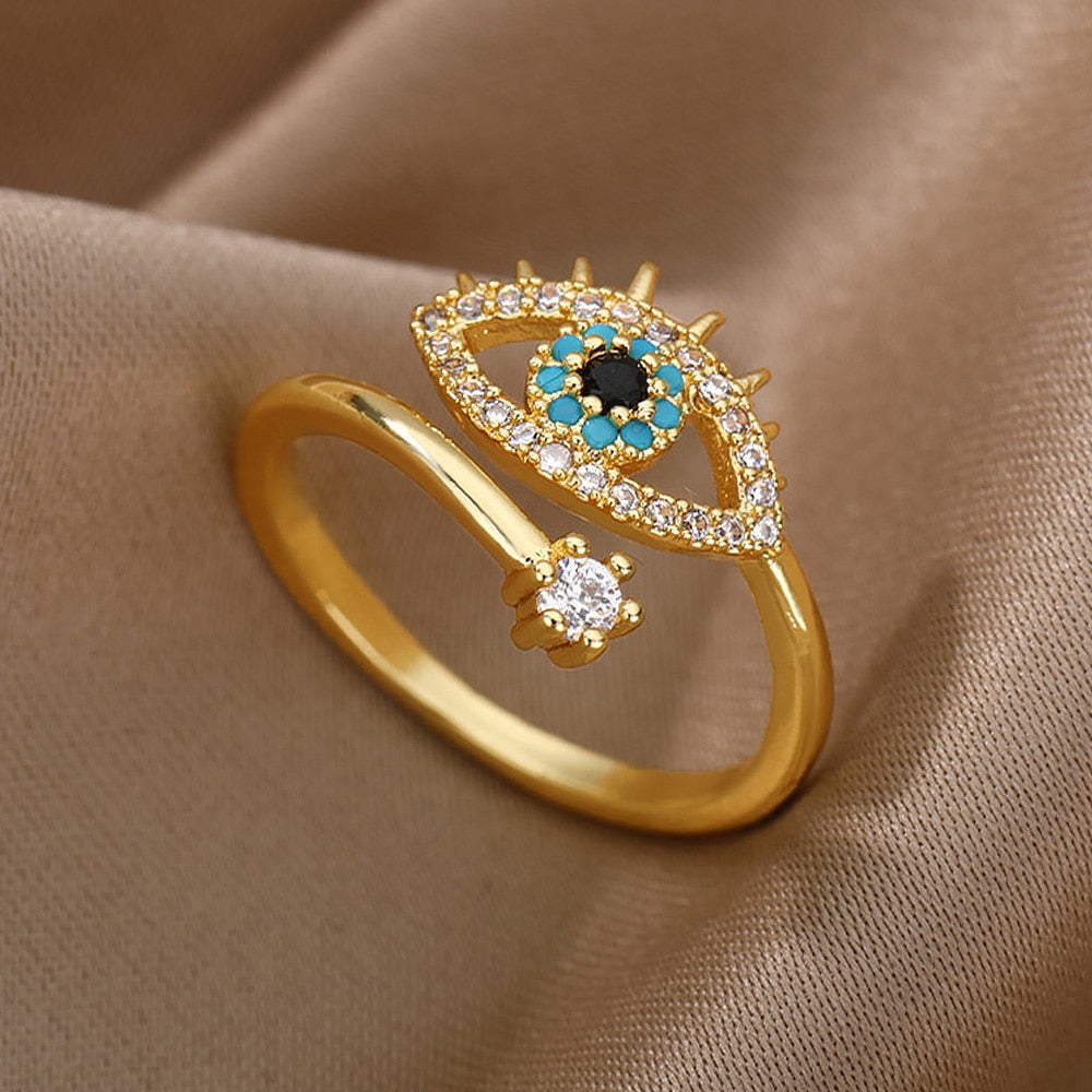 Safiya Lucky Evil Eye Stainless Steel Ring Collection