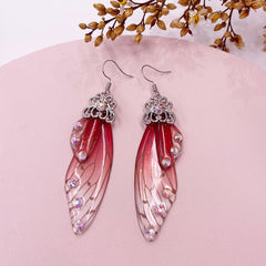 Handmade Butterfly Wing Drop Earrings with Foil Rhinestones