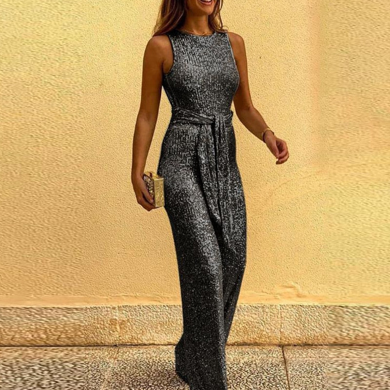 Sunny Backless One Piece jumpsuit Sequin Silver