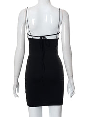 CHRONSTYLE Mesh Patchwork Push Up Women Dress Elegant Party Wear 2022 Sleeveless Strap Black Solid Color Short Mini Pencil Dress