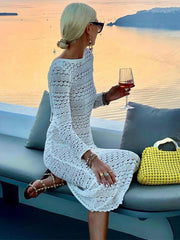 Hollow Out Backless Knitted Dress Long Sleeve Lace Up Mix Dress