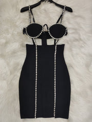 High Quality Black Celebrity Black Bodycon Sparkly Beading Rayon Bandage Dress Elegant Club Party Dress Vestidos