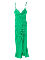 Dresses For Women Party Cowl Neck Sleeveless Spaghetti Strap Summer Midi Dress Ruched Drawstring Front Slit Sexy Bodycon Dress