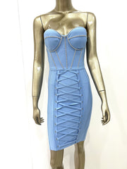 High Quality 2022 New Women Celebrity Pink Khkai Strapless Rayon Bandage Dress Elegant Evening Party Dress Vestidos