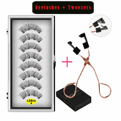 8PCS 4 Magnets Natural Mink Eyelashes false eyelashes magnetic eyelashes  Handmade Artificial With Tweezer Makeup Set