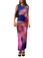 Sleeveless Elegant Sexy Tie Dye Bodycon Dress