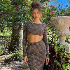 Maggie's Matched Marvel: Long Sleeve Crop Top and Skirt Set