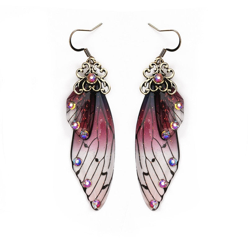 Elowen Butterfly Wing Rhinestone Drop Earrings