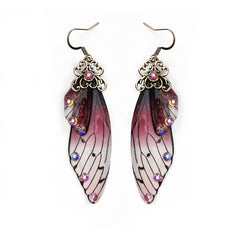 Handmade Butterfly Wing Drop Earrings with Foil Rhinestones