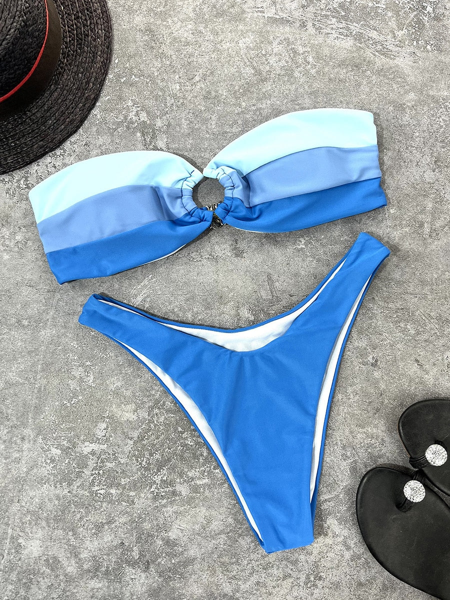 Blue Gradient Brazilian Thong Bikini